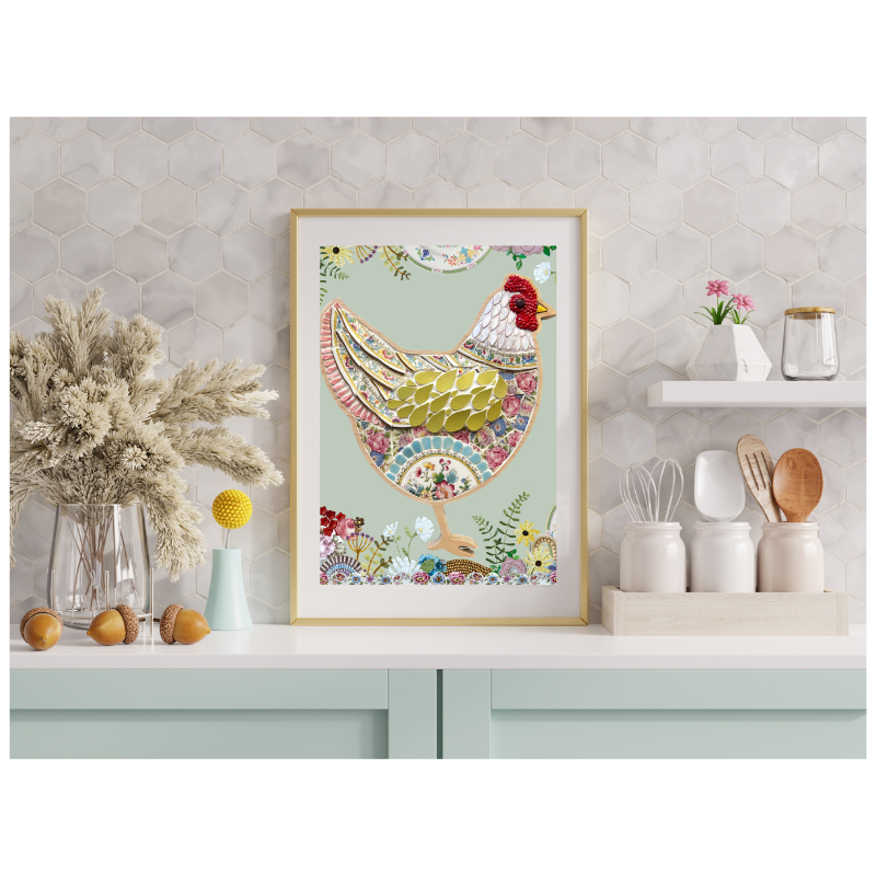 New! Mosaic Art Print of Original Chicken Mosaic by Sharra Frank