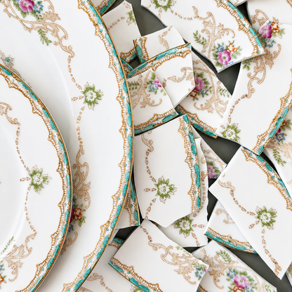 NEW! Just China Tesserae Bundle | Turquoise & Gold Floral Vintage China
