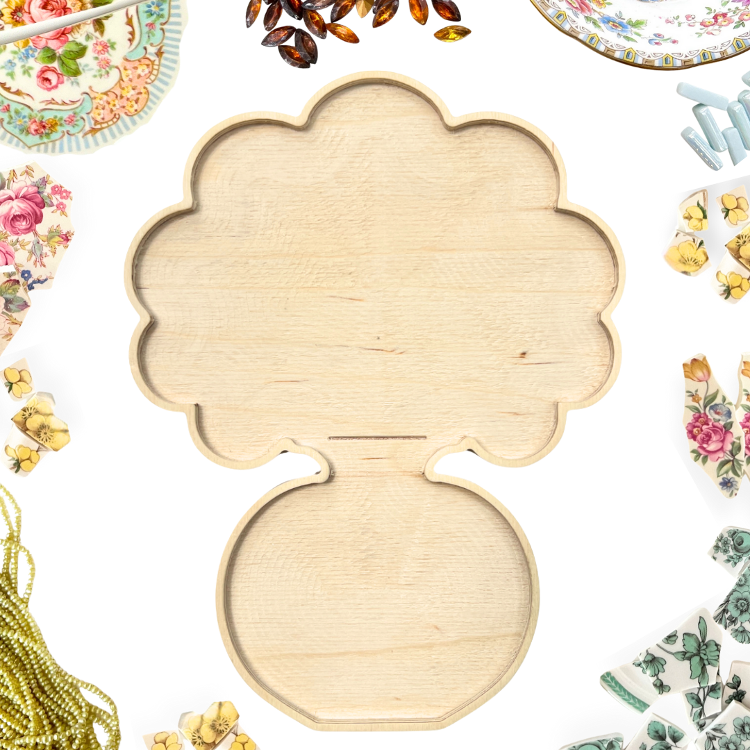 wooden mosaic frame for a bouquet in vase design by Sharra Frank