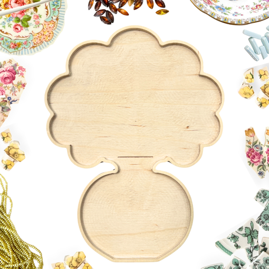 wooden mosaic frame for a bouquet in vase design by Sharra Frank