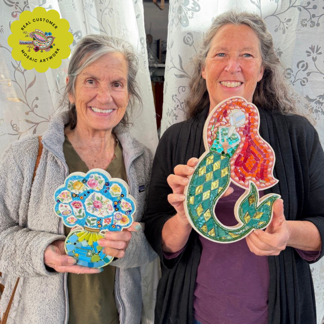 mosaic student work with Sharra Frank mosaic class