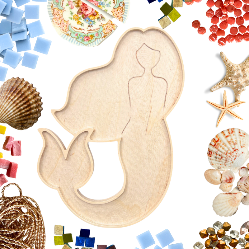 Wooden mermaid mosaic frame