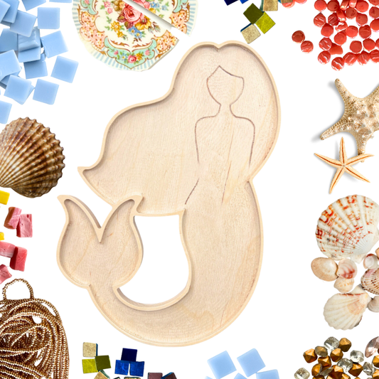 Wooden mermaid mosaic frame