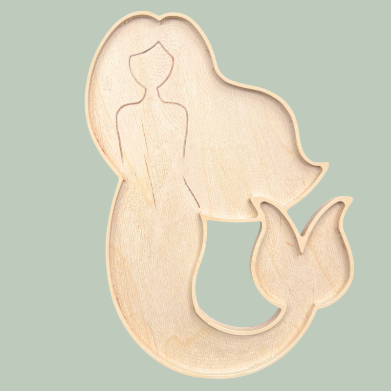 Wooden mermaid mosaic frame template ready for glass, tile, beads, shells and seaglass.