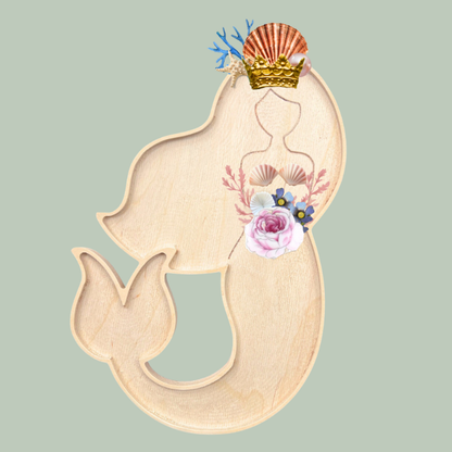 Wooden mermaid mosaic frame template ready for seashells, glass, tile and beads.