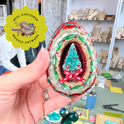 Beaded mosaic ornament with rhinestones, vintage findings and beads.