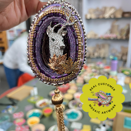 Beaded mosaic ornament with rhinestones, vintage findings and beads.