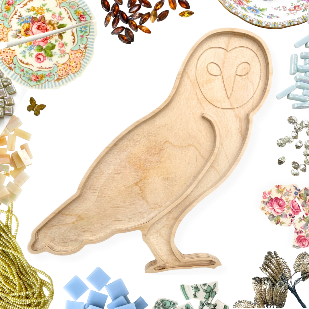 Wooden owl mosaic frame by Sharra Frank