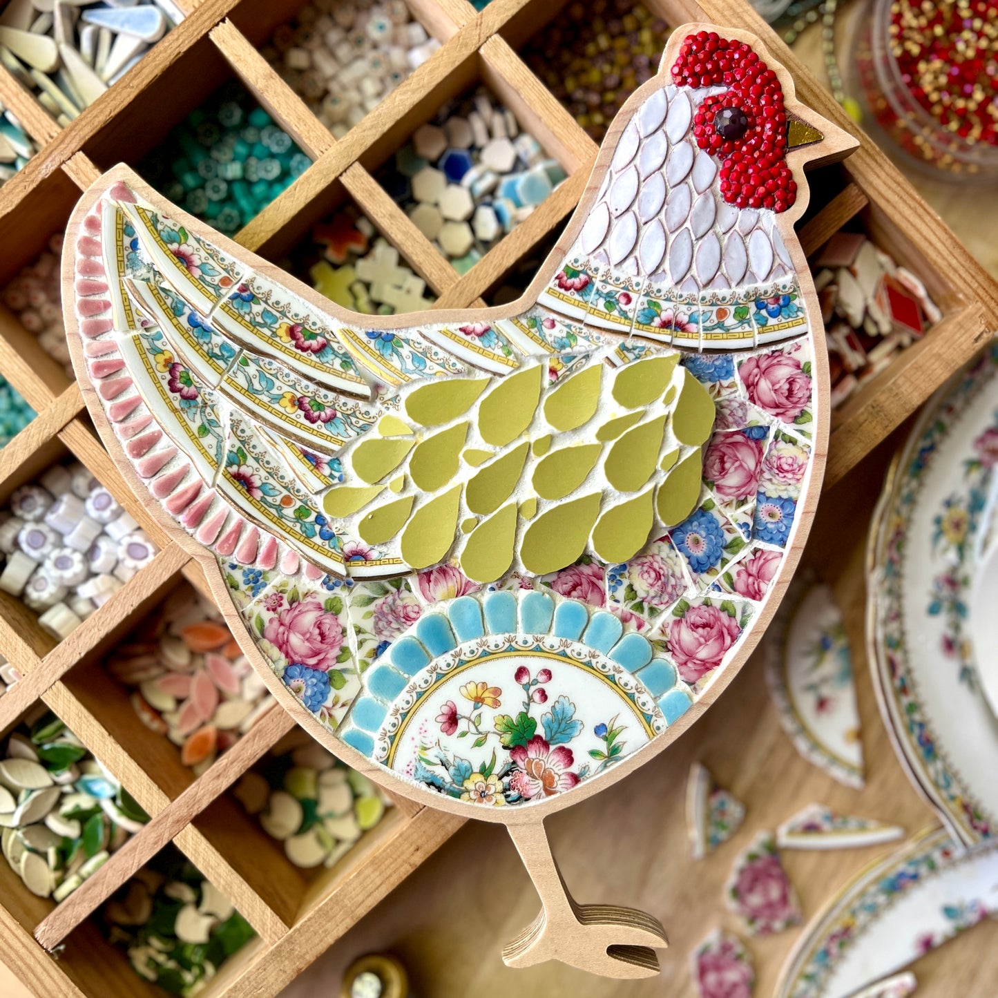 Chicken Picassiette Mosaic by Sharra Frank