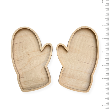 Two wooden mitten-shaped mosaic frame templates for mosaic art.