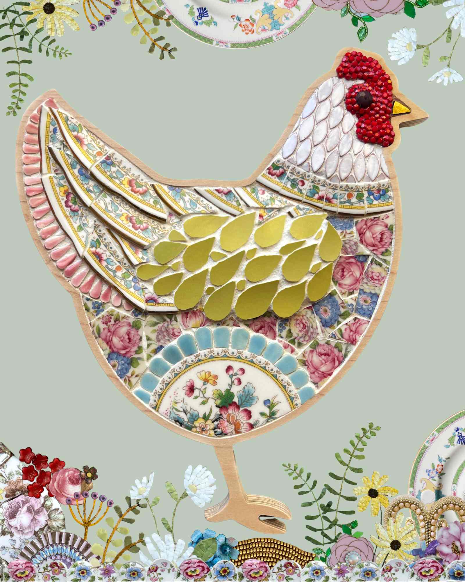 Sharra's Mosaic Chicken Art Print – Vintage China Wall Art, Whimsical ...
