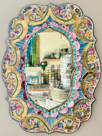Ornate Oval Mosaic Mirror Frame